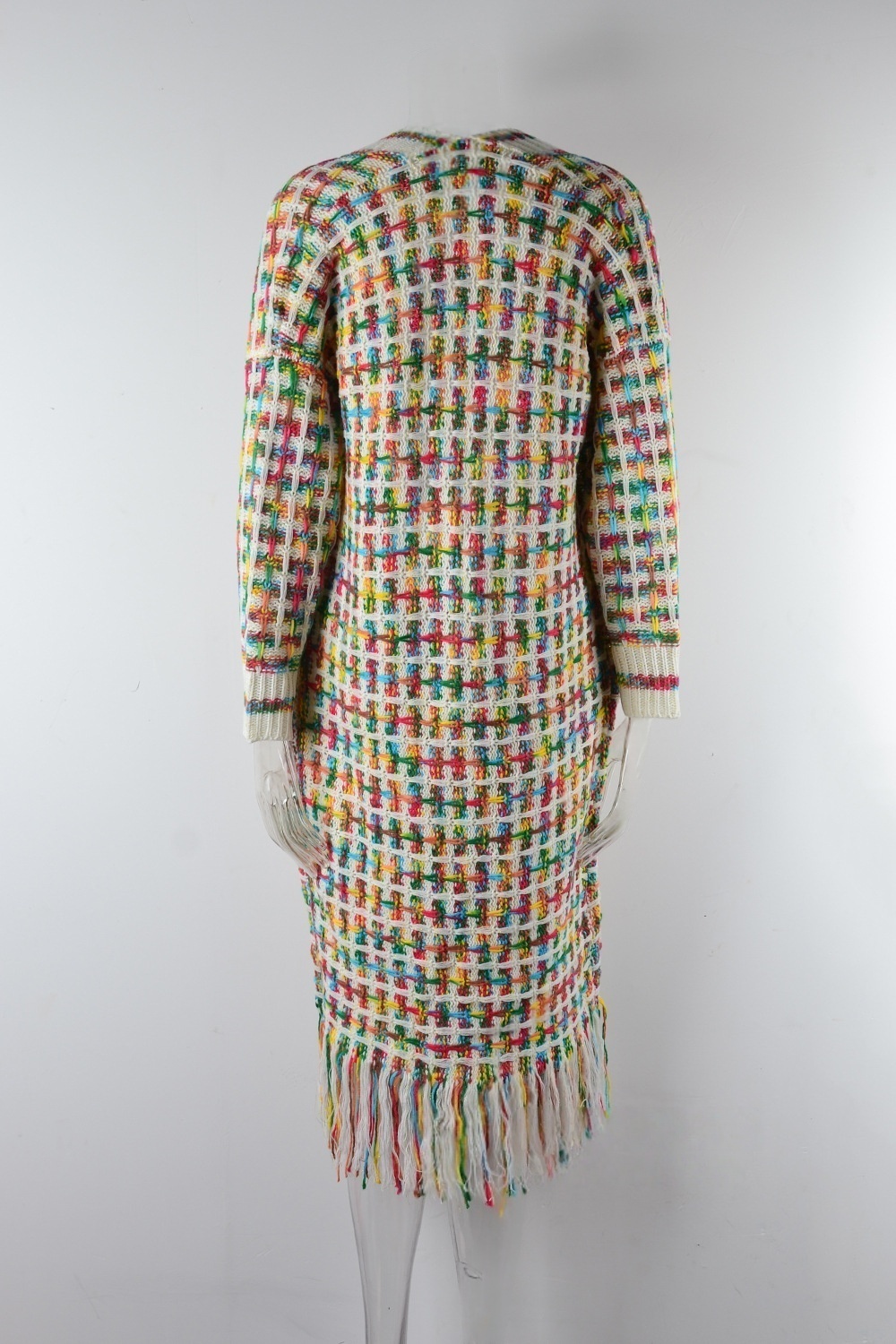 Elegant Colorful Long Cardigan Sweater Womens Large Size Knitted Sweater Coat